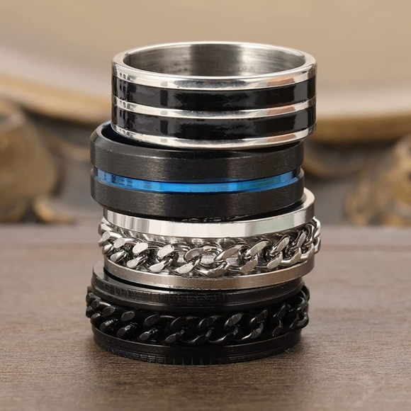 BLACK & SILVER RING STAINLESS STEEL SIZE 8 BAND GREAT FOR STACKING - Picture 2 of 6